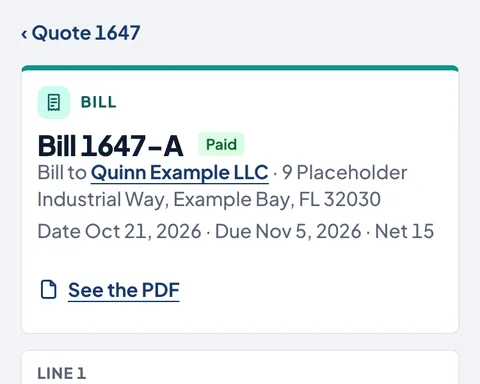 A bill with its date, due date and terms, marked Paid.